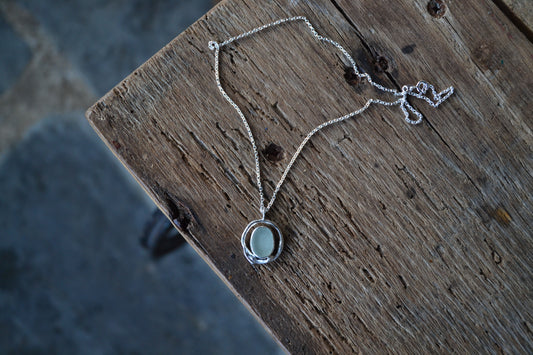 Seafoam Blue Sea Glass & Molten Silver Necklace