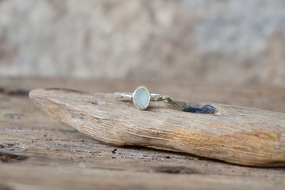 Molten Silver & Seafoam Sea Glass Ring - Size O