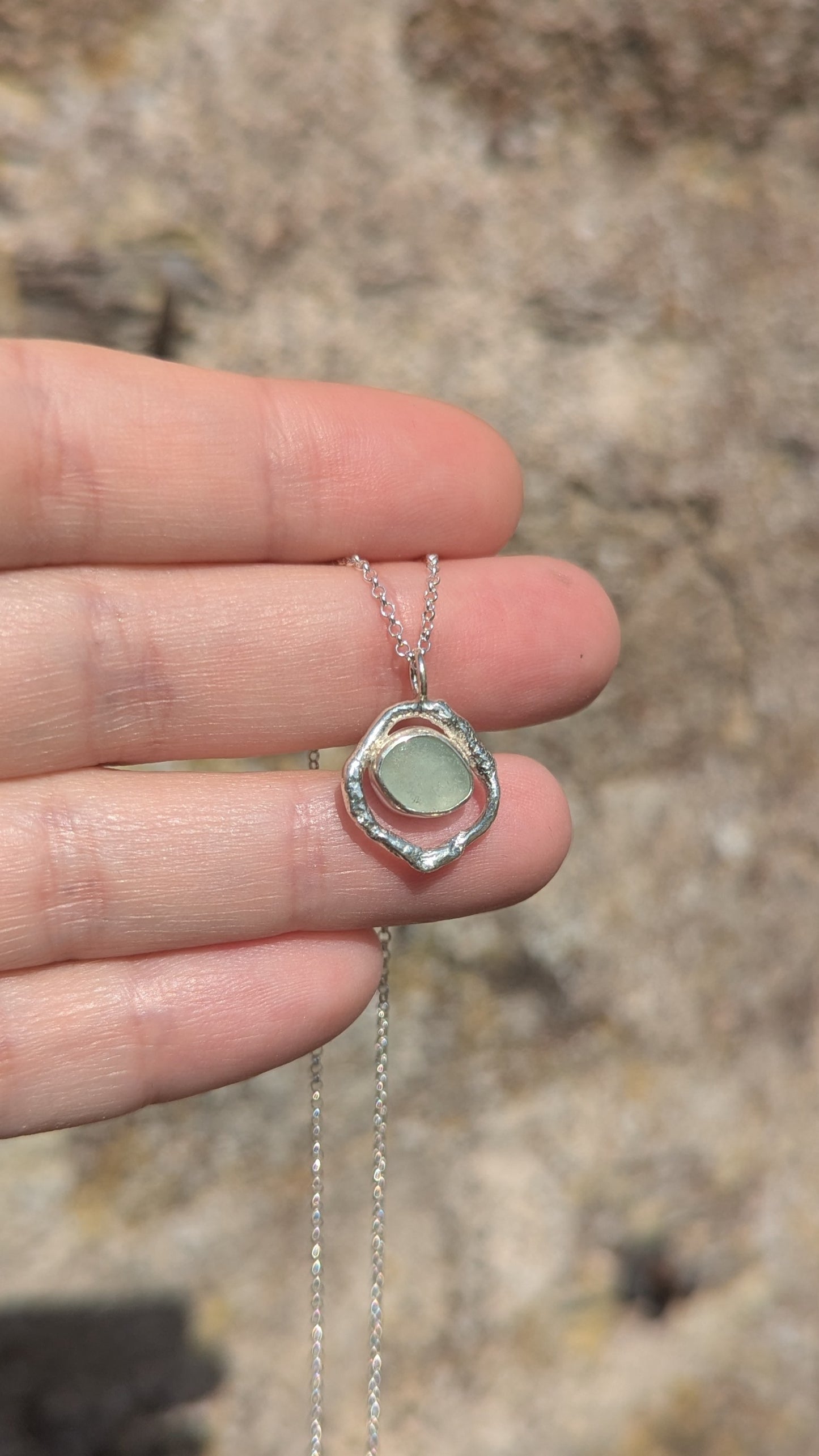 Seafoam Sea Glass & Molten Silver Necklace