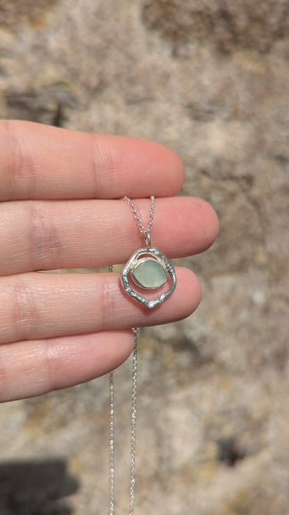 Seafoam Sea Glass & Molten Silver Necklace