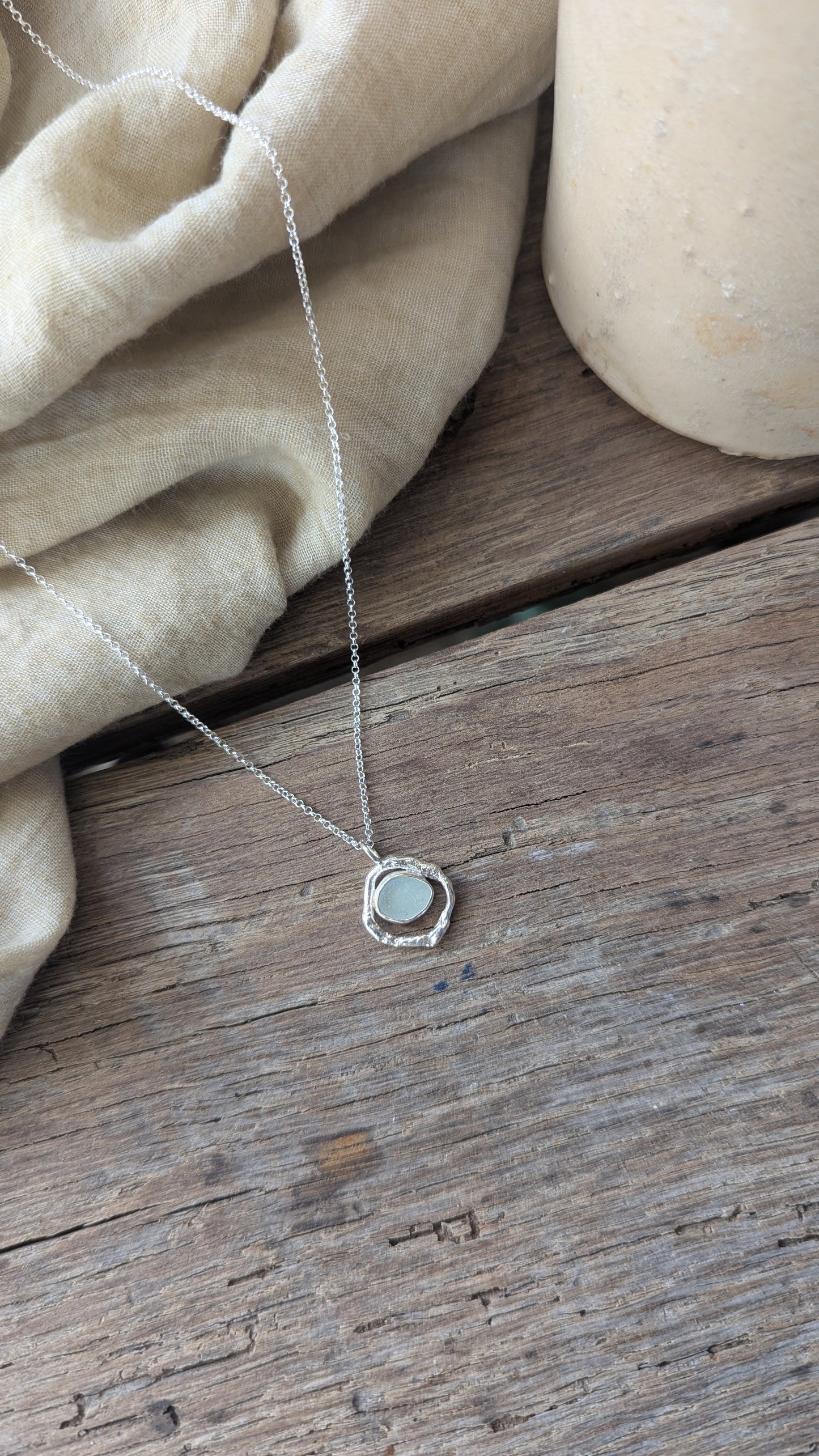 Seafoam Sea Glass & Molten Silver Necklace
