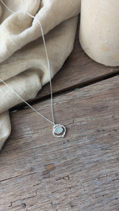 Seafoam Sea Glass & Molten Silver Necklace