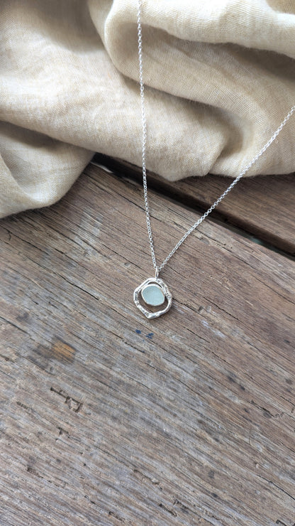 Seafoam Sea Glass & Molten Silver Necklace