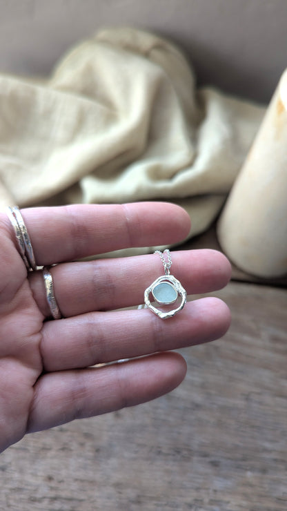 Seafoam Sea Glass & Molten Silver Necklace