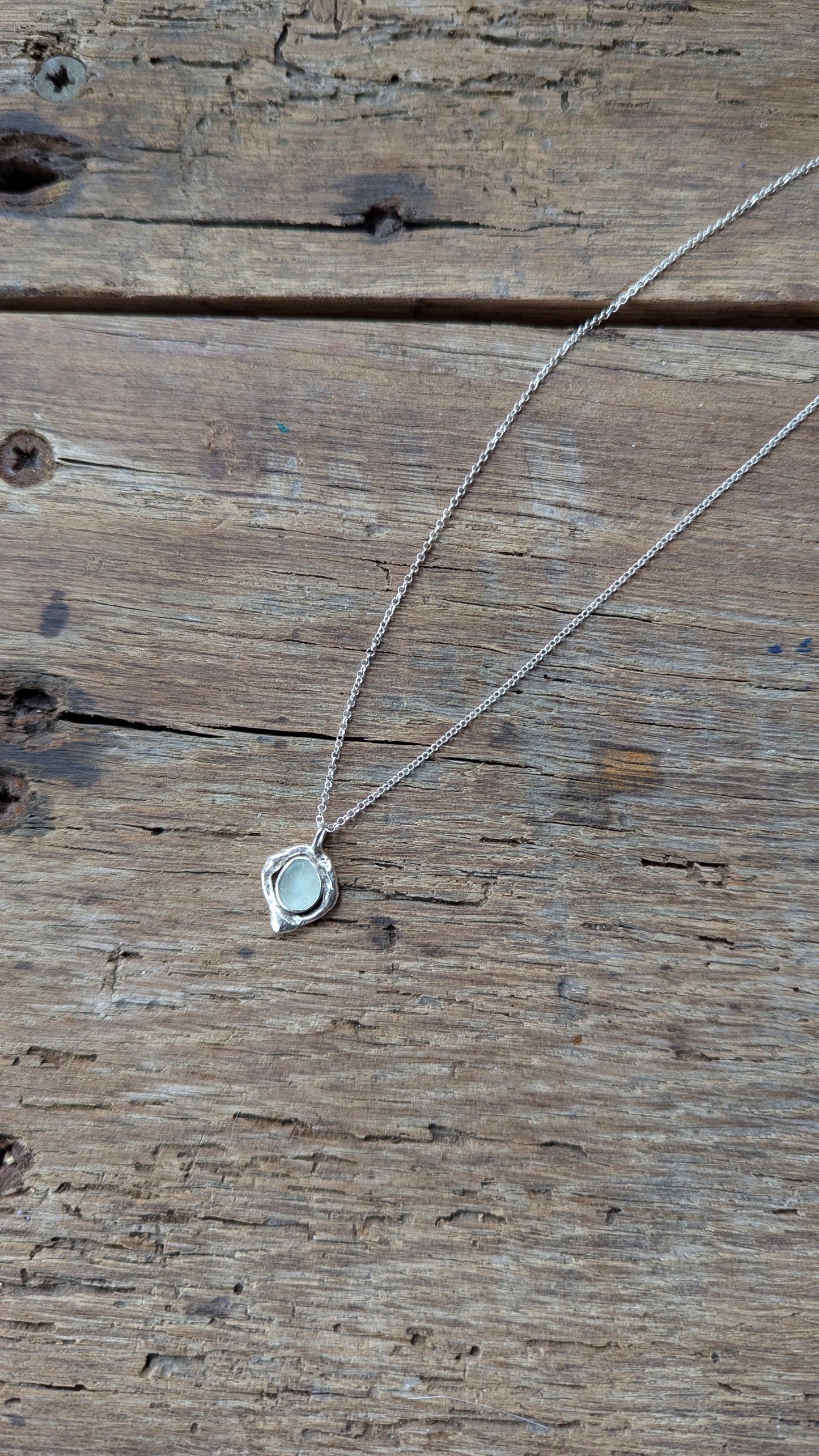 Seafoam Sea Glass & Molten Silver Necklace