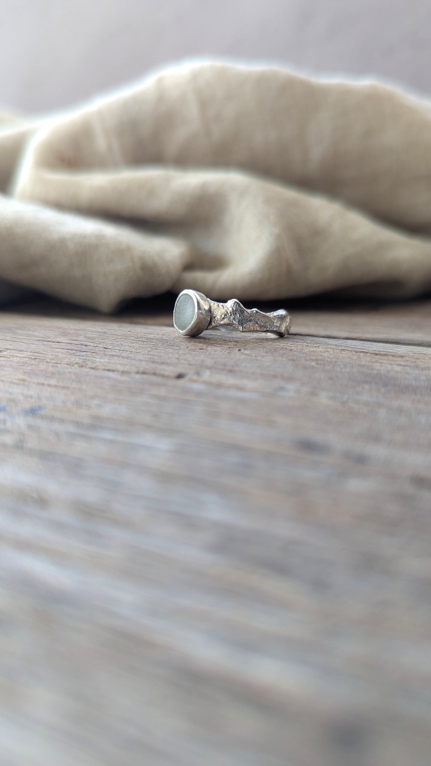 Molten Silver & Seafoam Sea Glass Ring