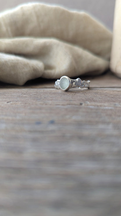 Molten Silver & Seafoam Sea Glass Ring