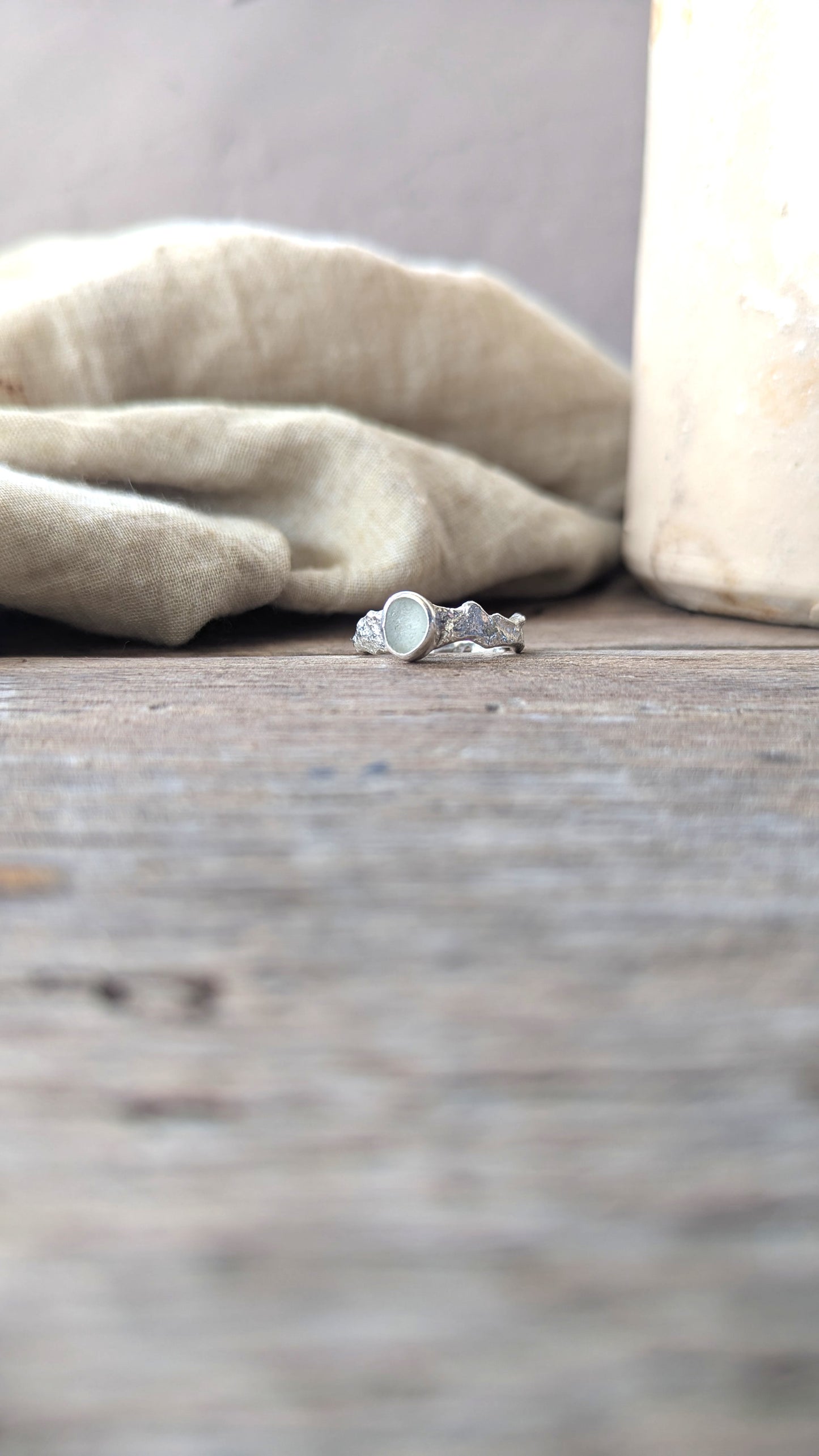 Molten Silver & Seafoam Sea Glass Ring