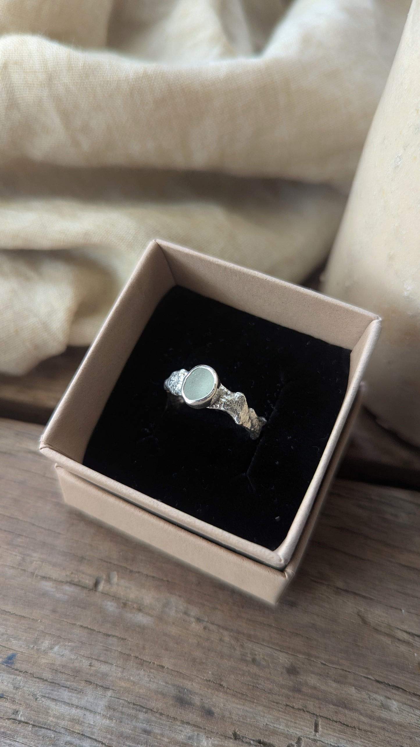 Molten Silver & Seafoam Sea Glass Ring