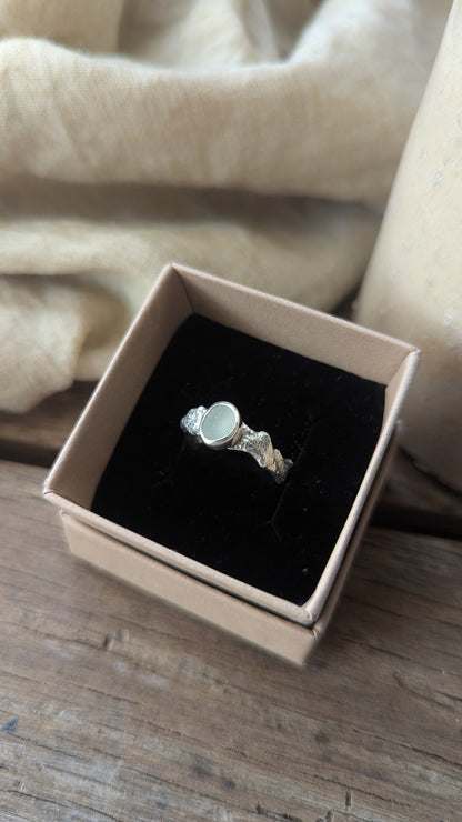 Molten Silver & Seafoam Sea Glass Ring