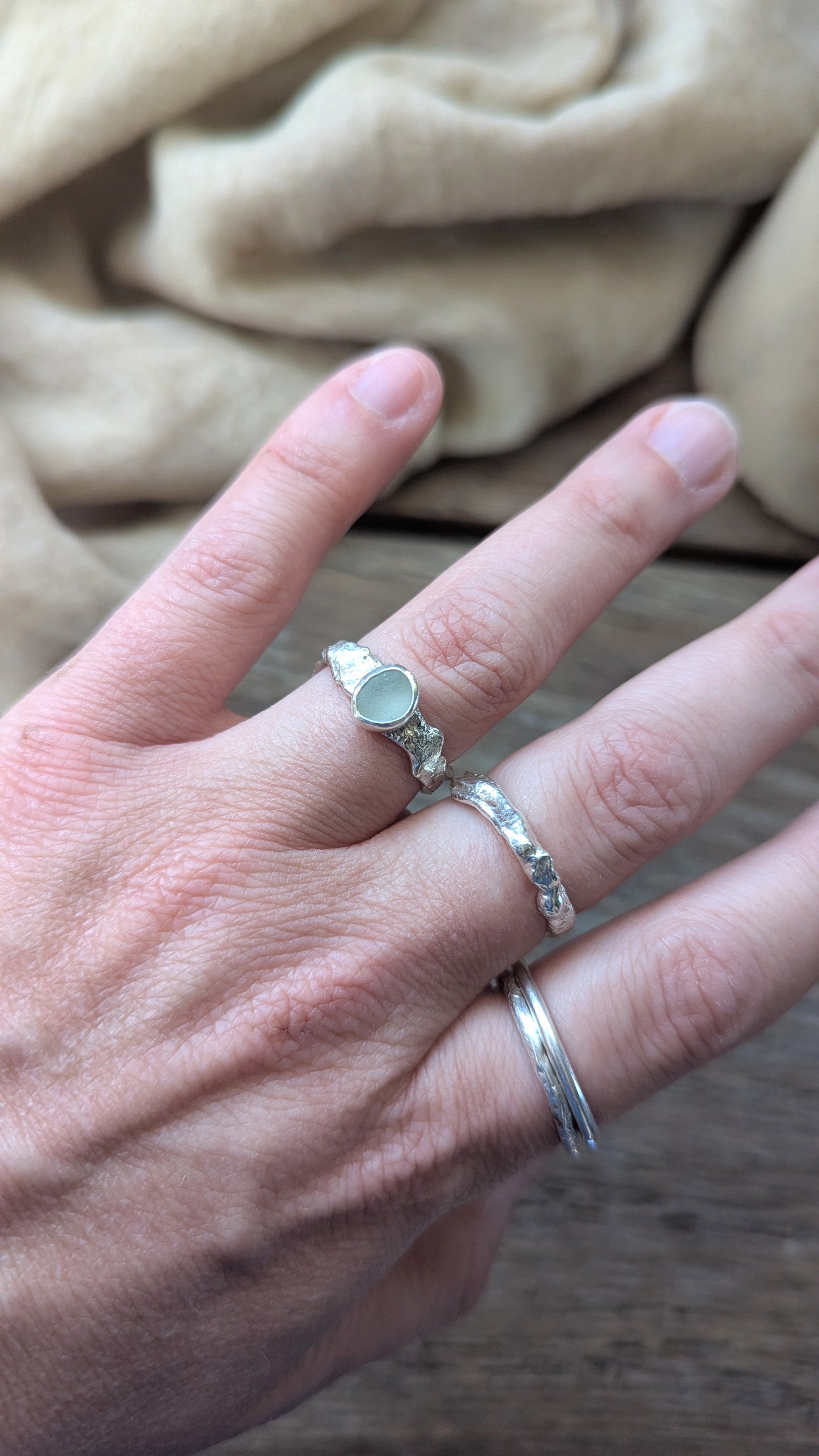 Molten Silver & Seafoam Sea Glass Ring