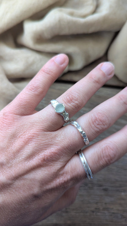 Molten Silver & Seafoam Sea Glass Ring