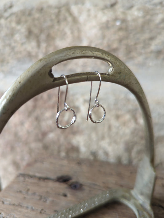 small molten silver ring, drop earrings