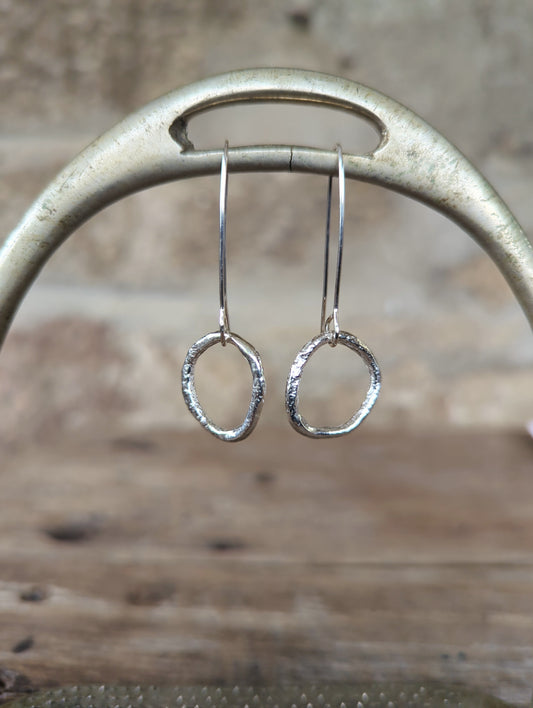 molten silver ring, drop earrings