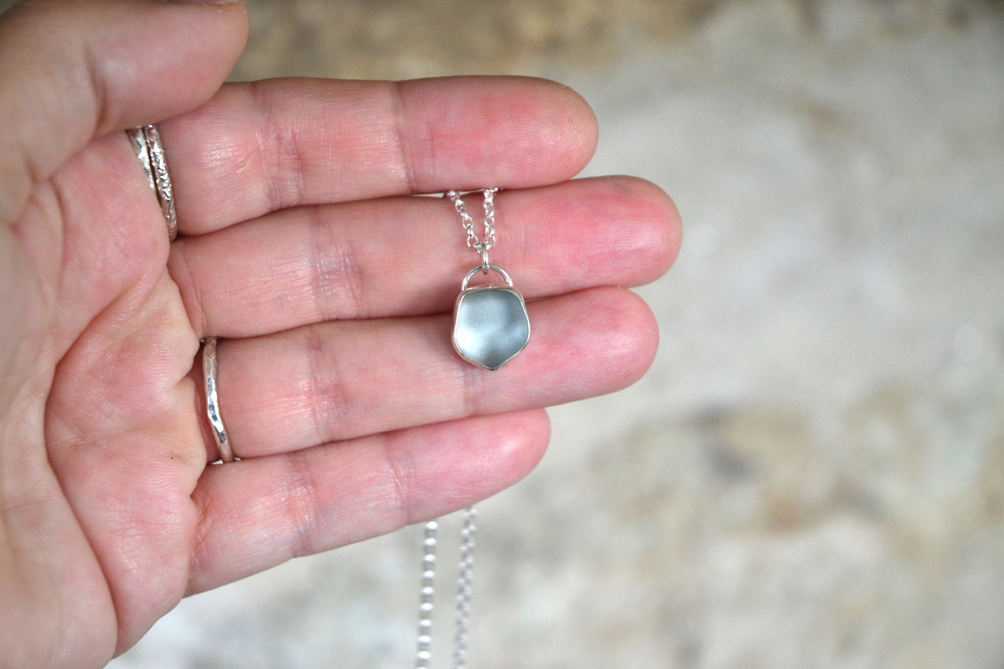 Silver Grey Cornish Sea Glass Necklace