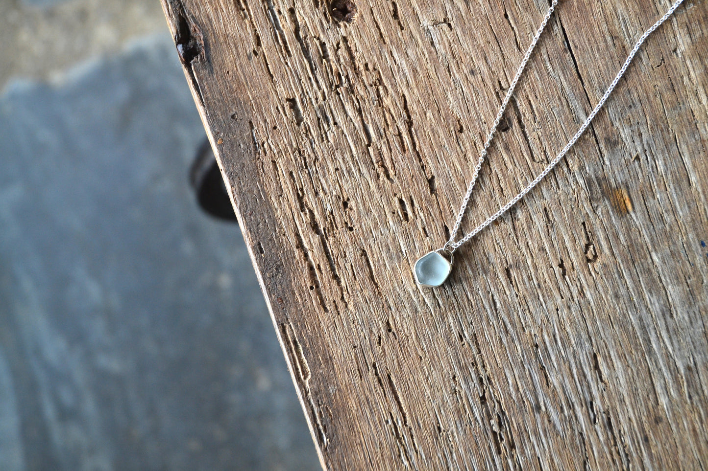 Silver Grey Cornish Sea Glass Necklace