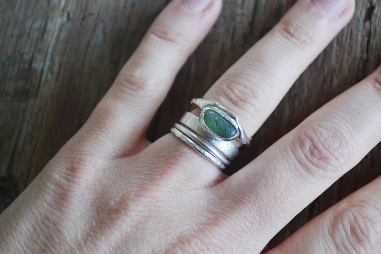 Forest Green Sea Glass Molten Ring