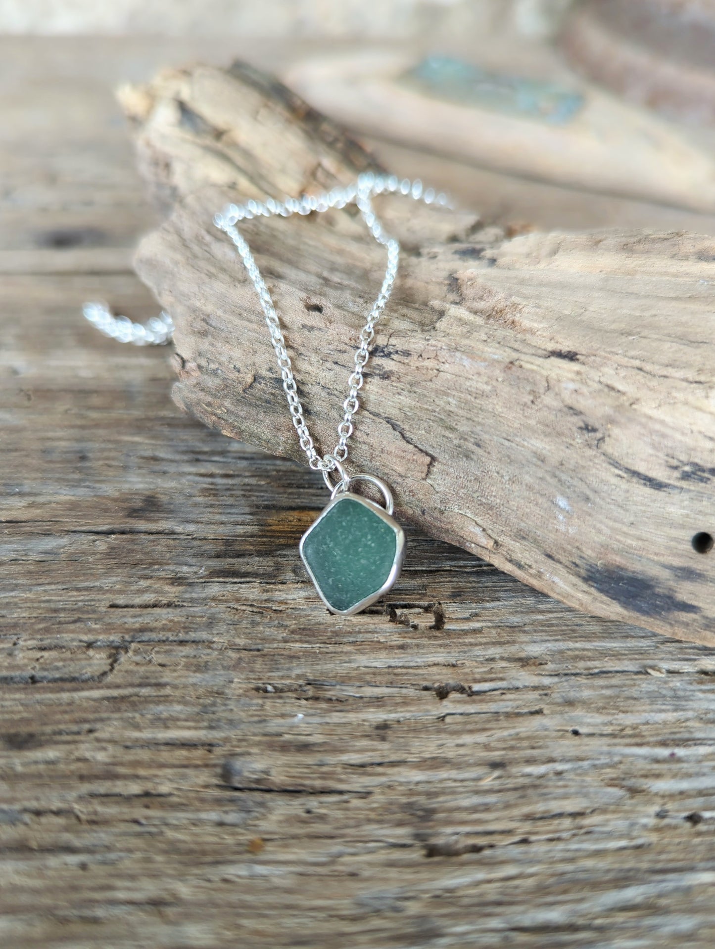 Teal Green Sea Glass Necklace