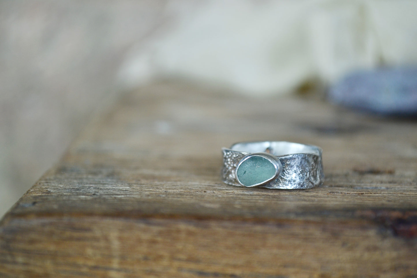 Teal Green Sea Glass Ring