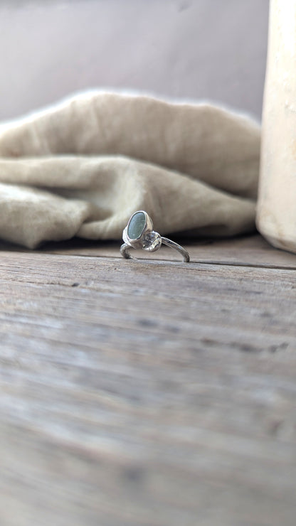 Teal Sea Glass & Molten Silver Ring