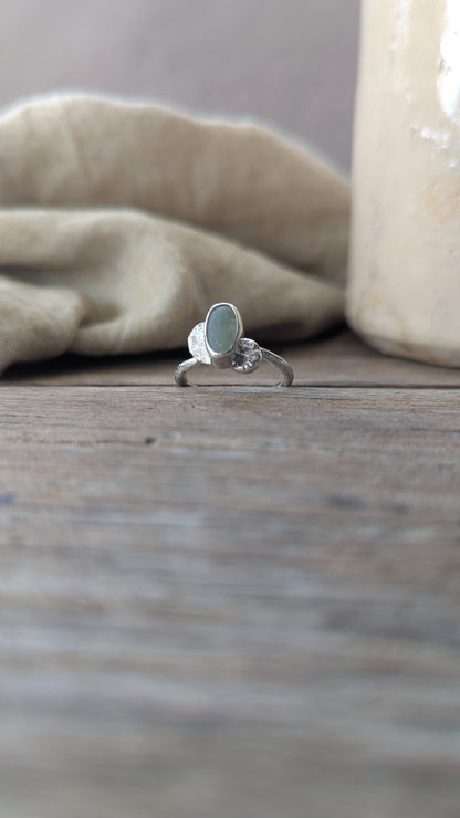 Teal Sea Glass & Molten Silver Ring