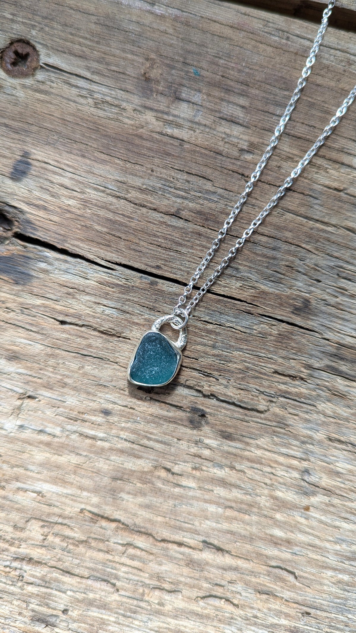 Teal Blue Sea Glass Necklace