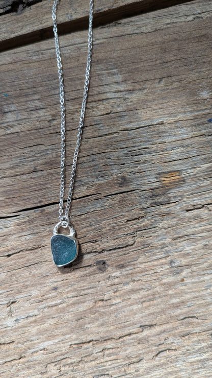 Teal Blue Sea Glass Necklace