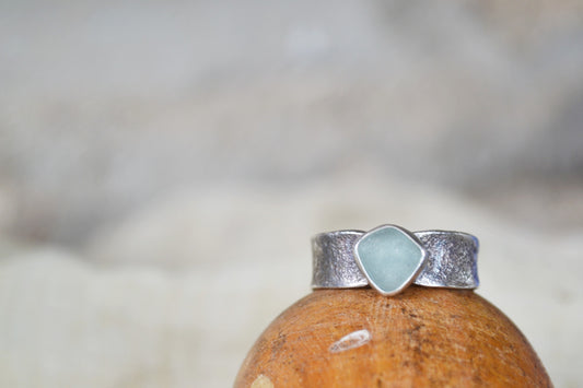 Blue Sea Glass Molten Ring