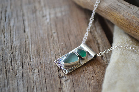Teal Blue & Green Sea Glass Necklace