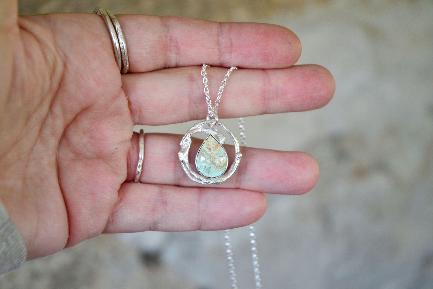 Molten Silver & Variscite Necklace